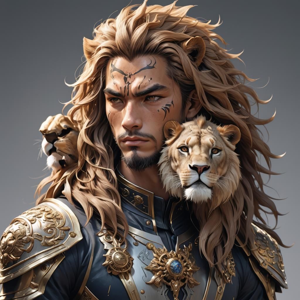 Detailed 3D Anime Art of Lion Human Hybrid