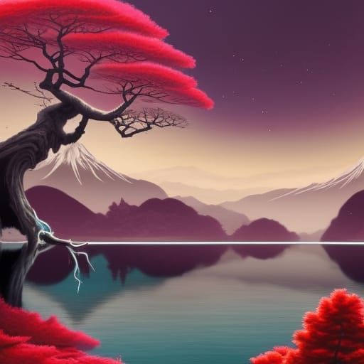 Crimson World Tree Forest at Sunset