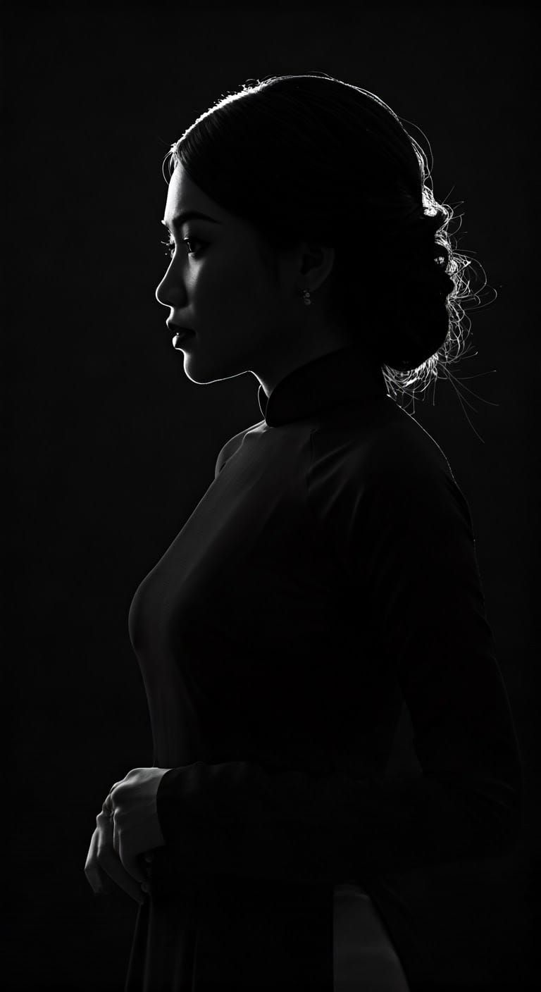 Lady in Elegant Vietnamese Ao Dai Silhouette