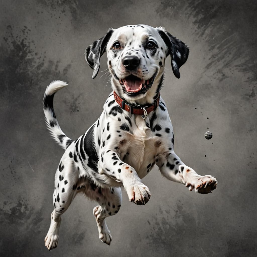 Dalmatian Jumps Through Ring: Hyperrealistic Charcoal Drawin...