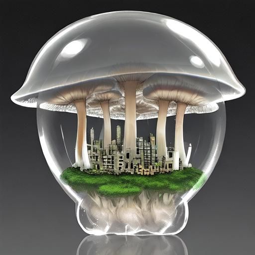 Microscopic City Inside Transparent Mushroom