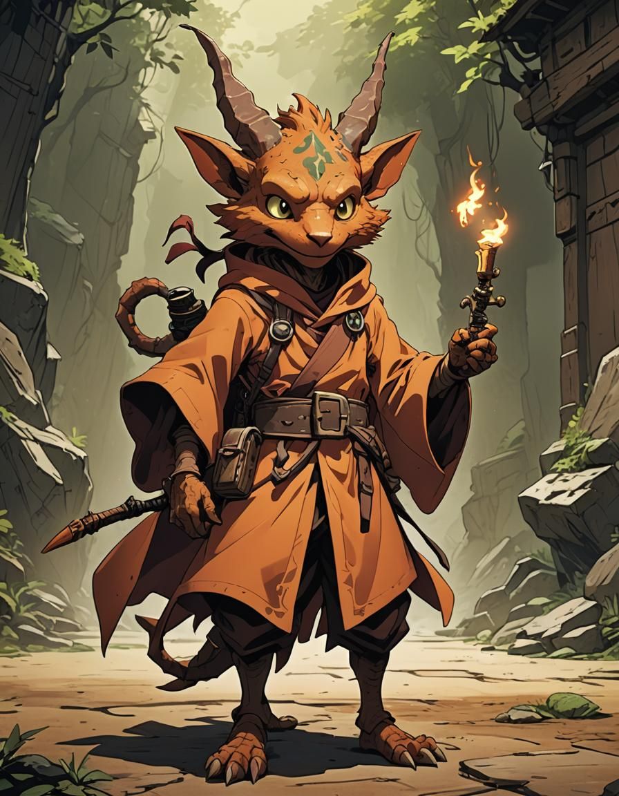 Orange Kobold Traveler in Anime Cel-Shaded Style