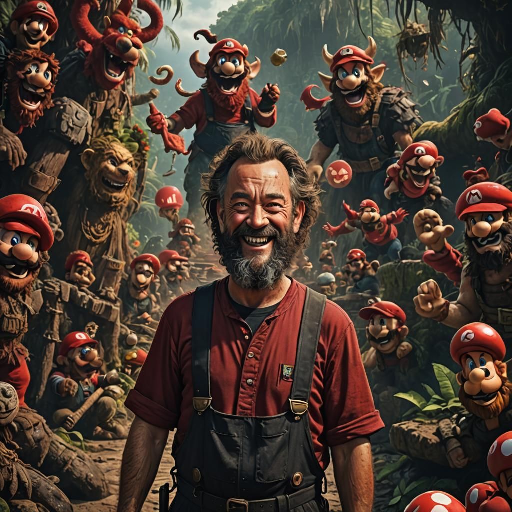 Tom Hanks Satanic Supermario . "Happy Labour Day!"