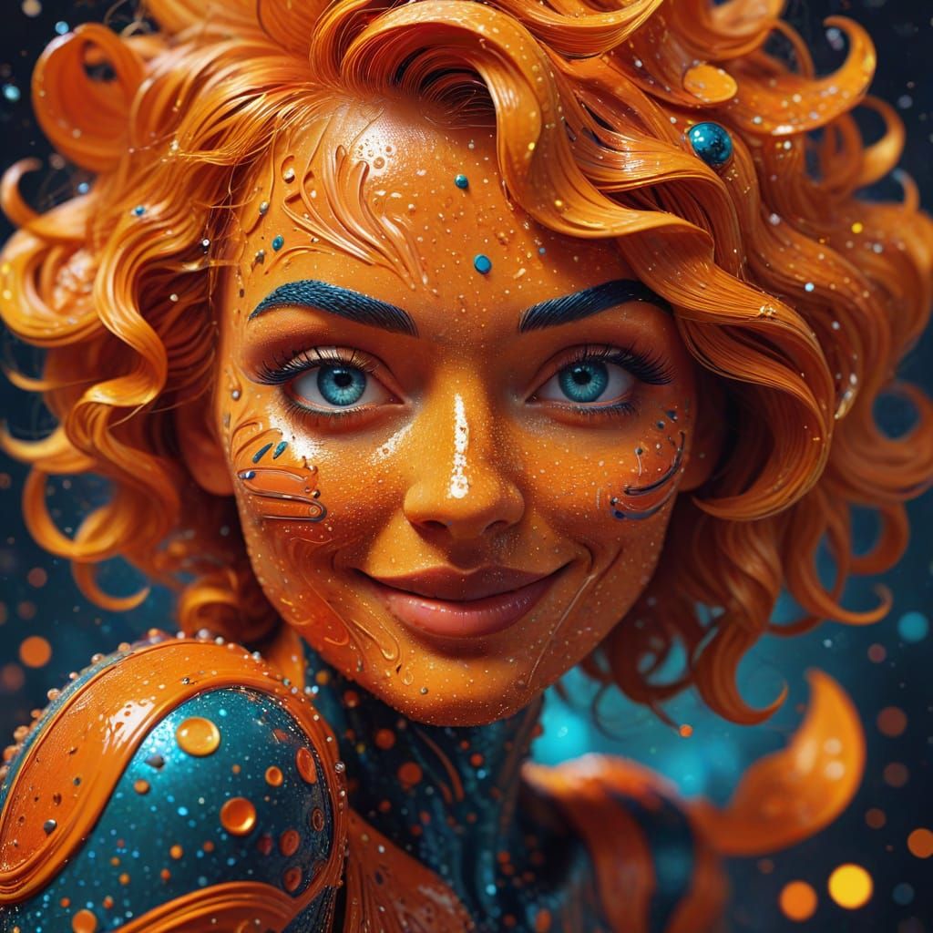 Whimsical Orange Pop Art Portrait