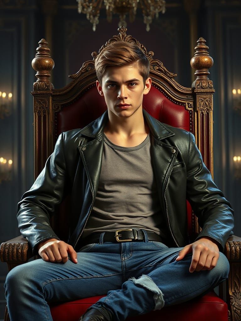 Confident Teen in Leather Jacket, Leyendecker Style