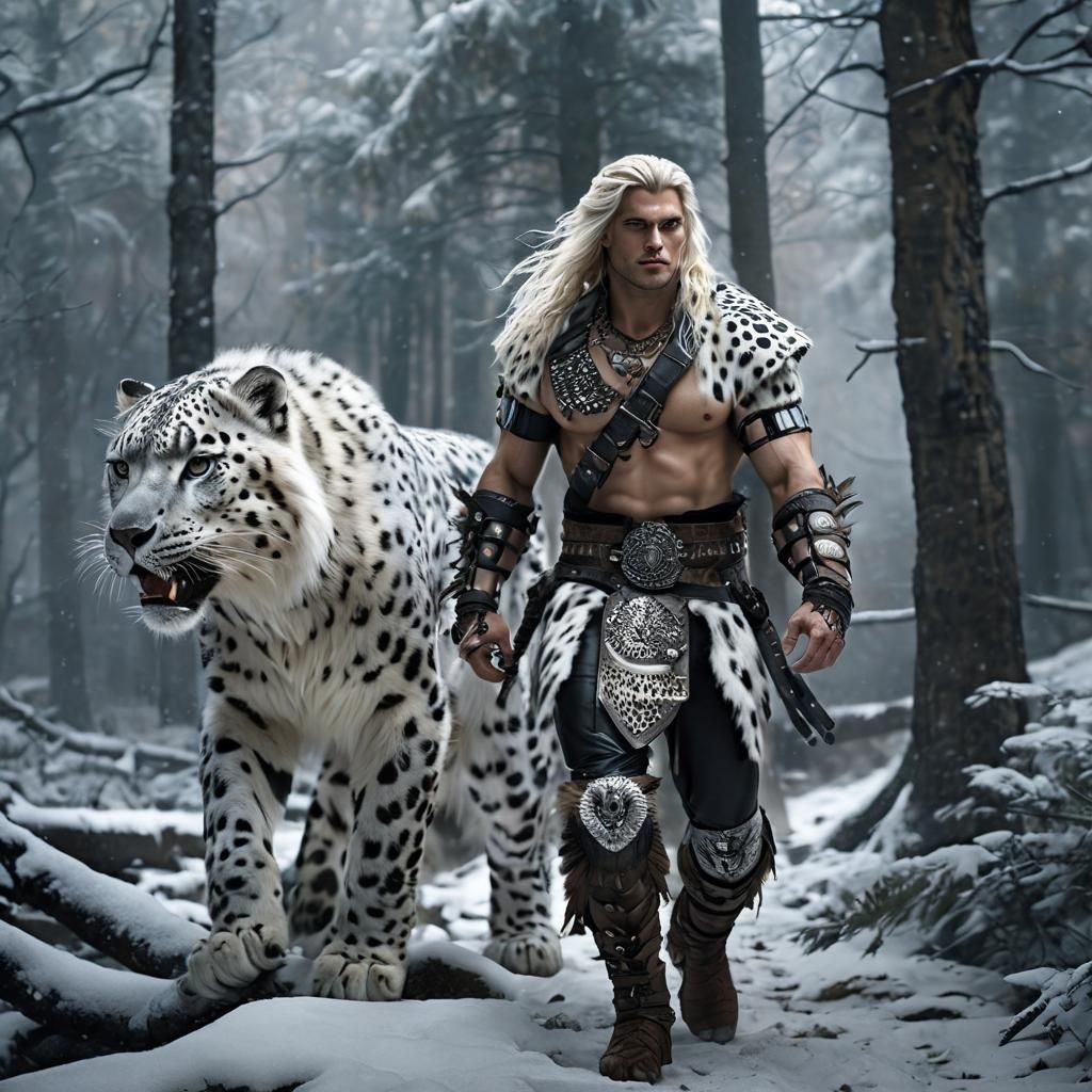 Warrior and Leopard in Cinematic Fantasy Style