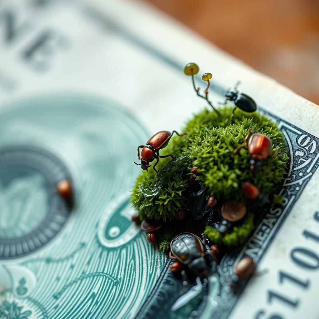 Miniature Ecosystem Thrives on Dollar Bill Landscape