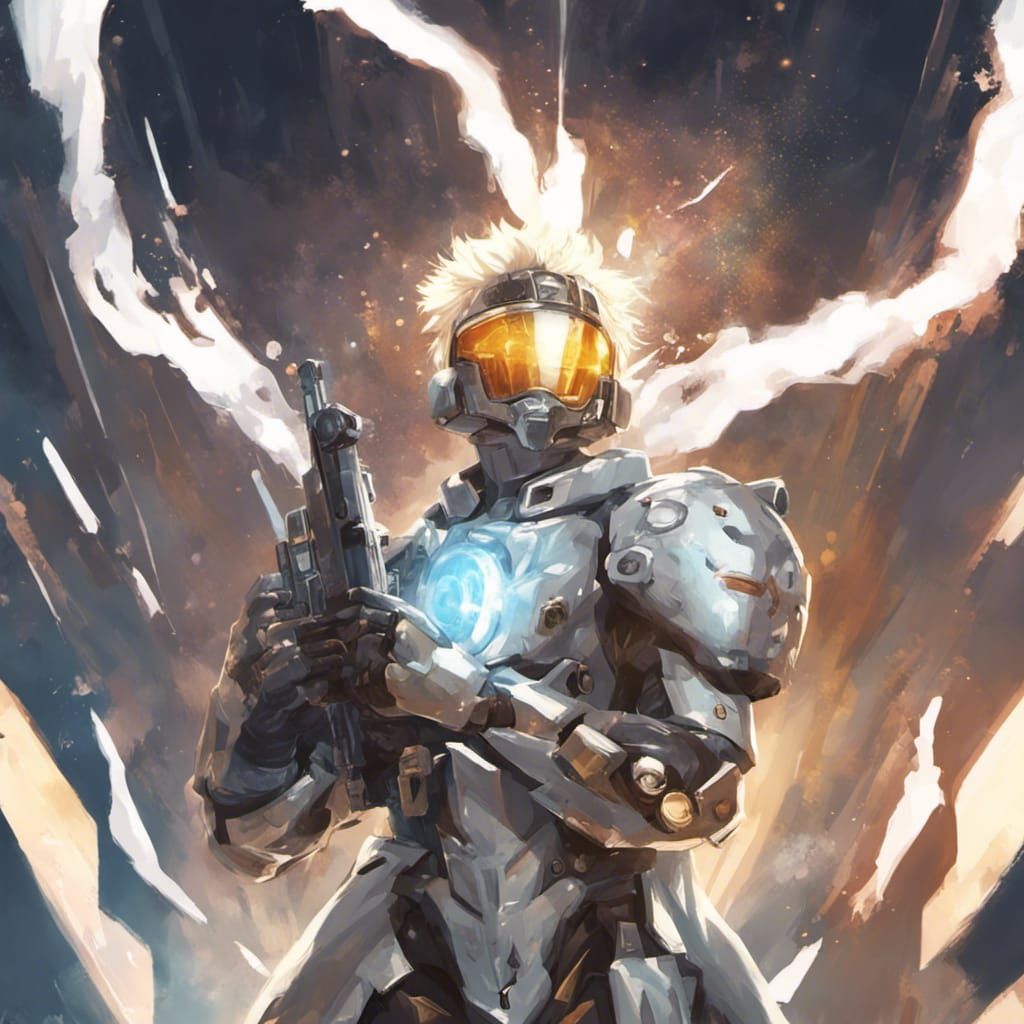 Futuristic Armored Warrior in Divine Sunlight