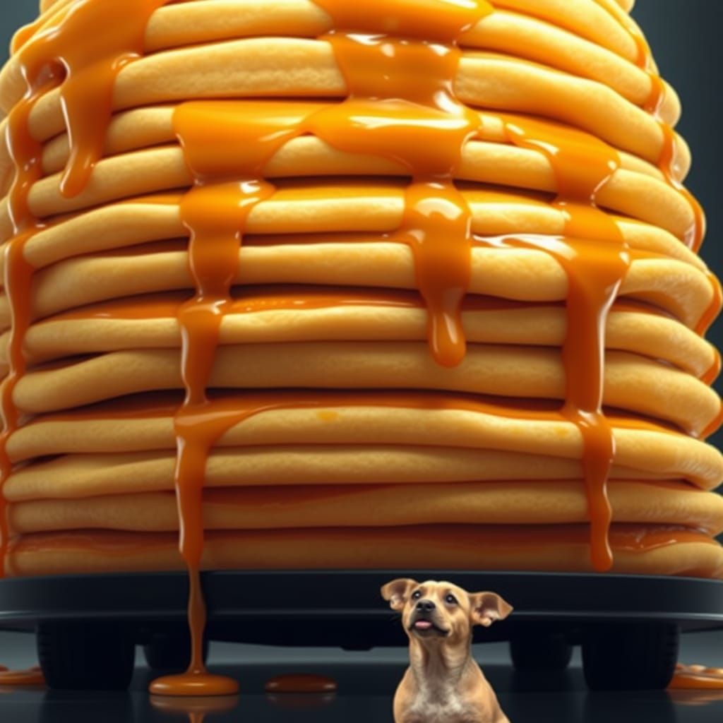 Giant Pancake Stack in Vibrant Digital Art Style