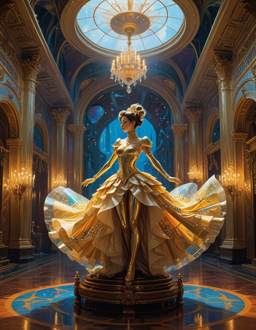 Midnight Ballerina Clockwork Doll Dances in Palace Throne Ro...
