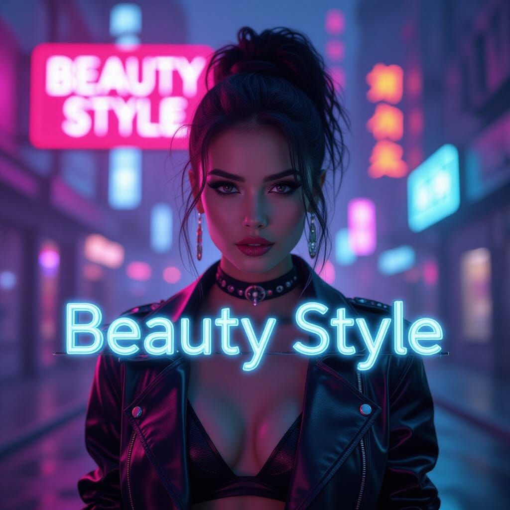 Cyberpunk Woman in 1925 Fashion with Neon Sign