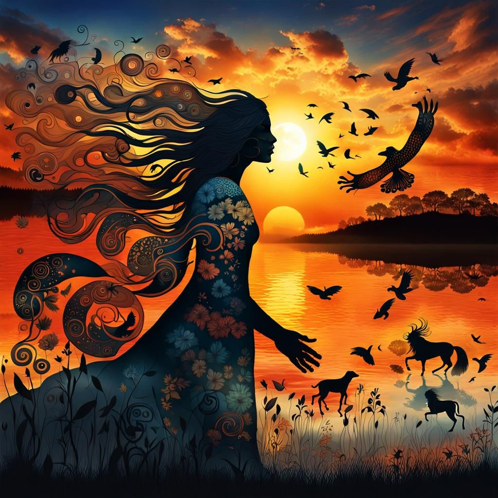 Mystical Creatures Awaken at Sunset: A High-Resolution Colla...