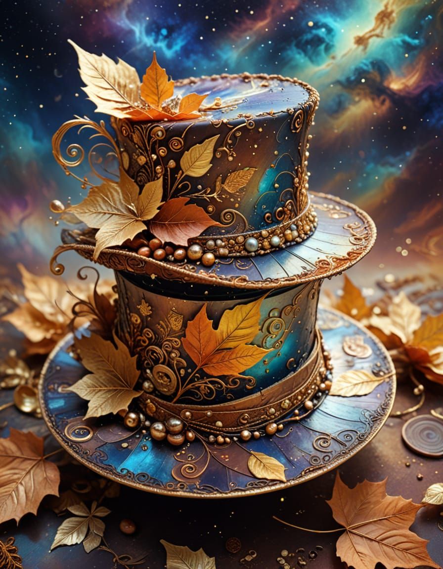 Surreal Hat Made from Nuts and Autumn Leaves