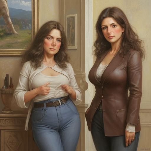 Curvy Woman's Joyful Shopping Trip as Oil Painting