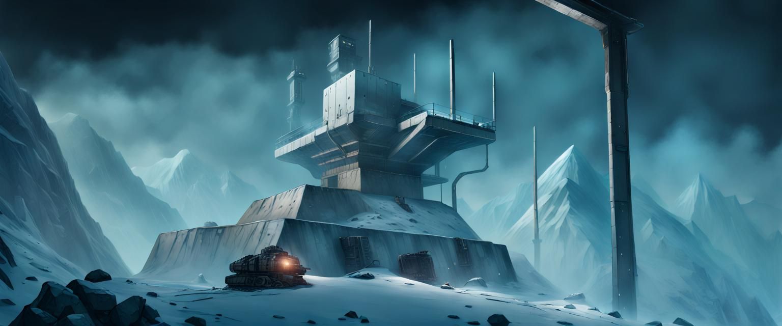 Sci-Fi Bunker Base on Snowy Mountain