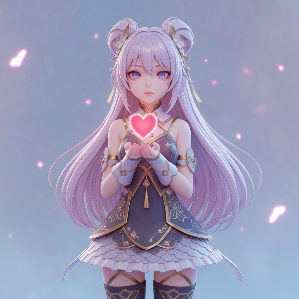 Anime Girl Holding Glowing Heart in 3D Render