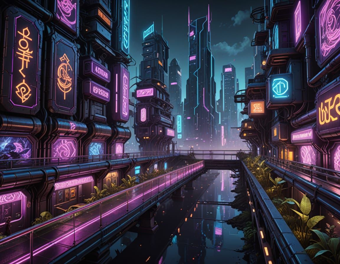 Cyberpunk Cityscape with Neon Reflections
