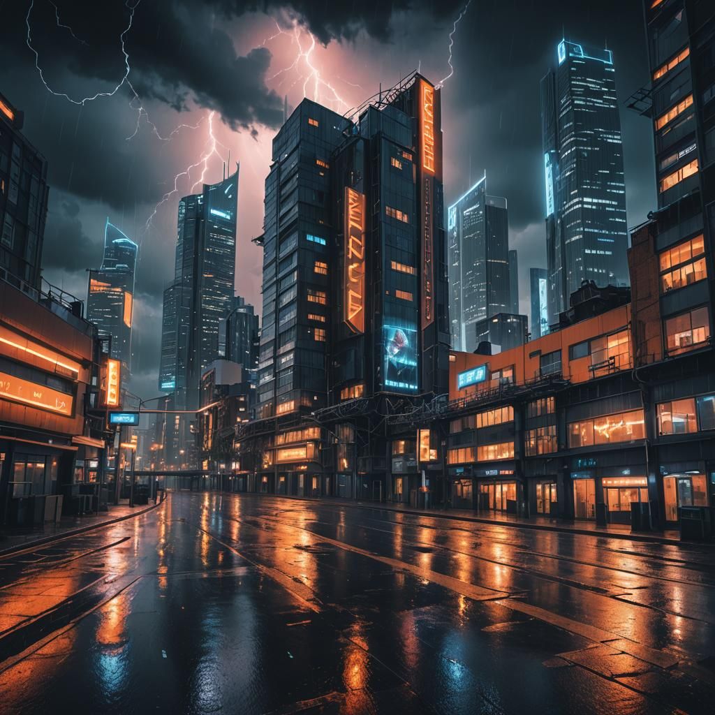 Cyberpunk Rotterdam Skyline at Night