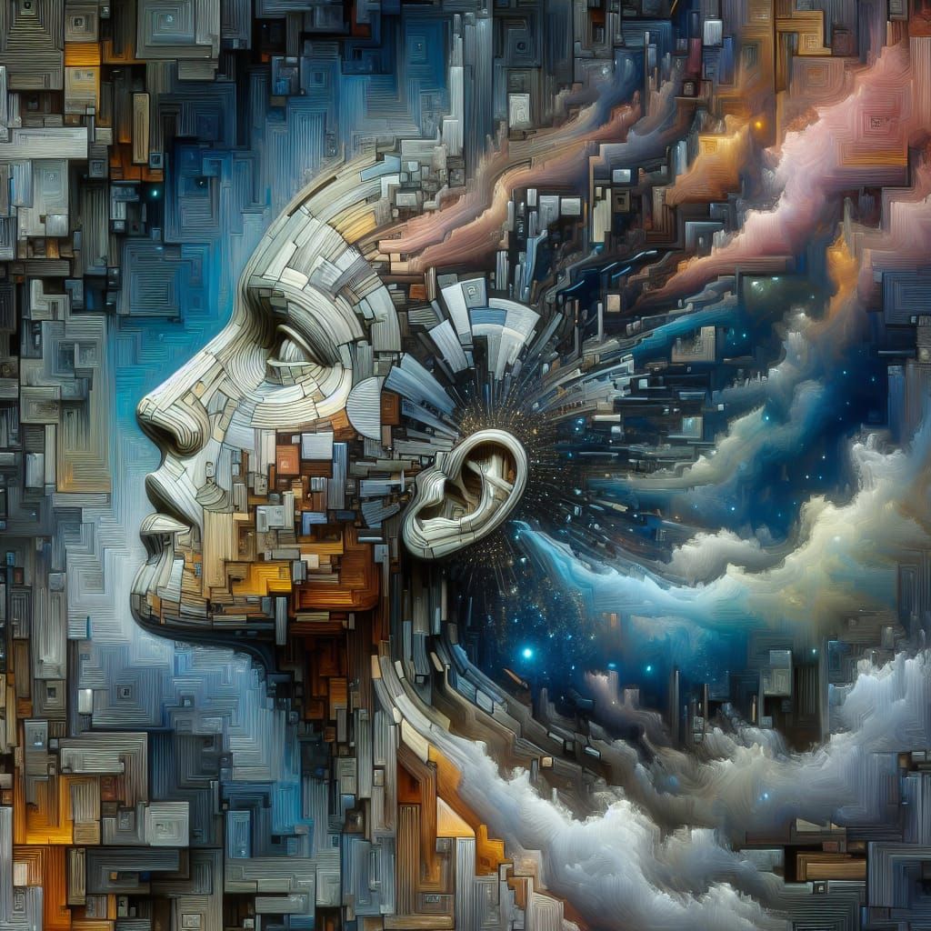 Disjointed Time Fragmented in Hyper-Detailed Oil on Canvas S...