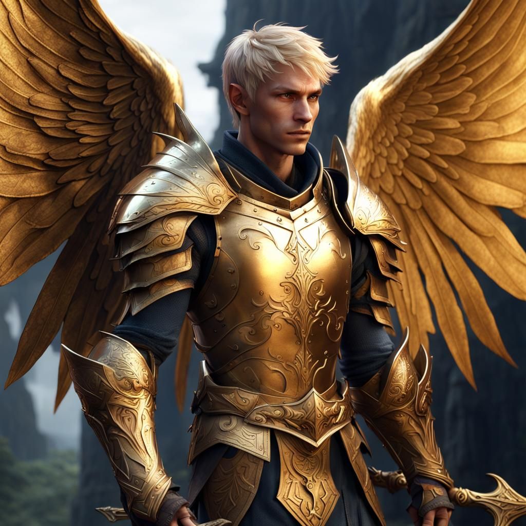 Radiant Golden Elf Warrior with Wings