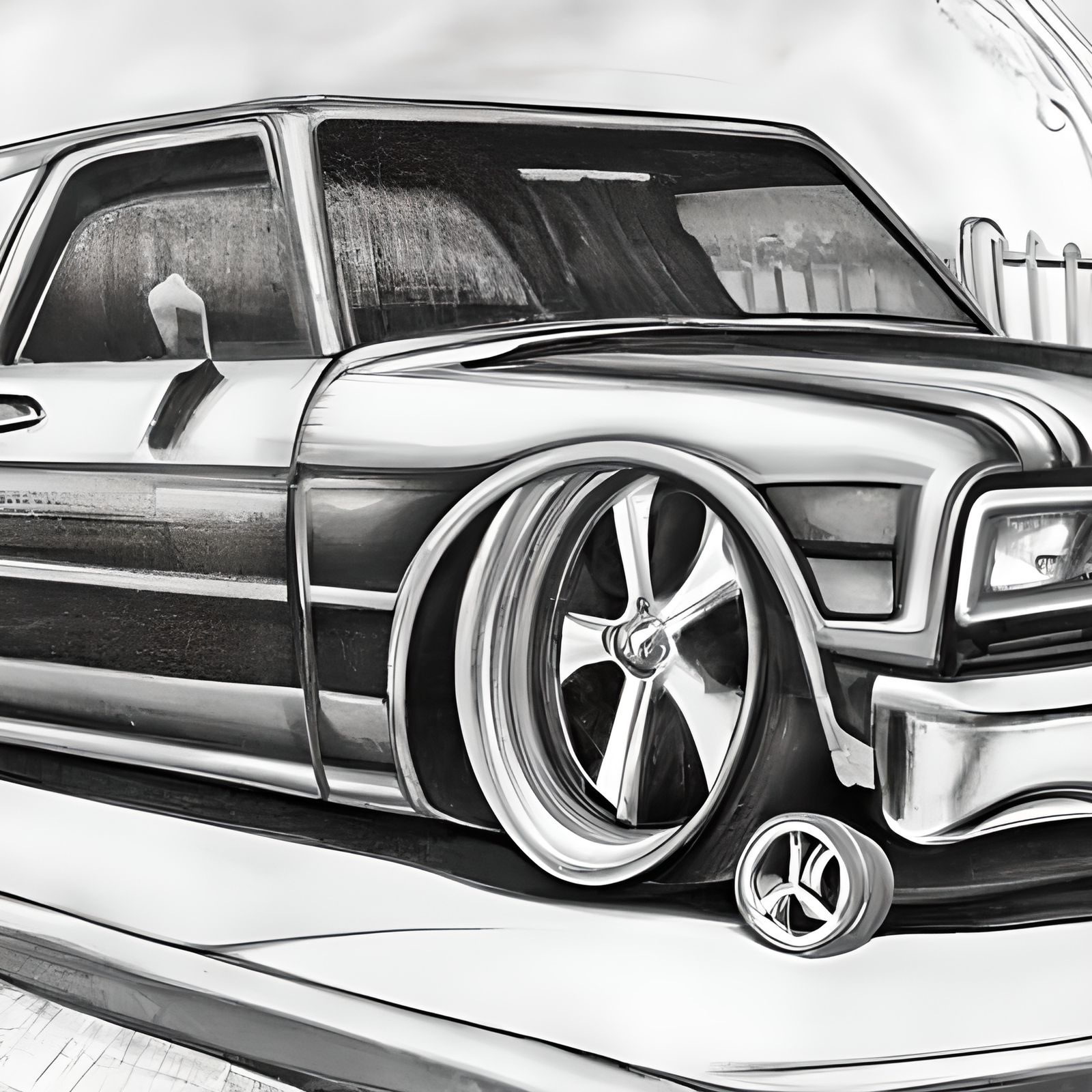 Hyperdetailed Charcoal Drawing of a Low Rider