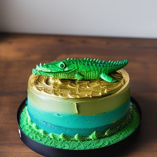 Hyperrealistic Alligator Cake with Gold Frosting