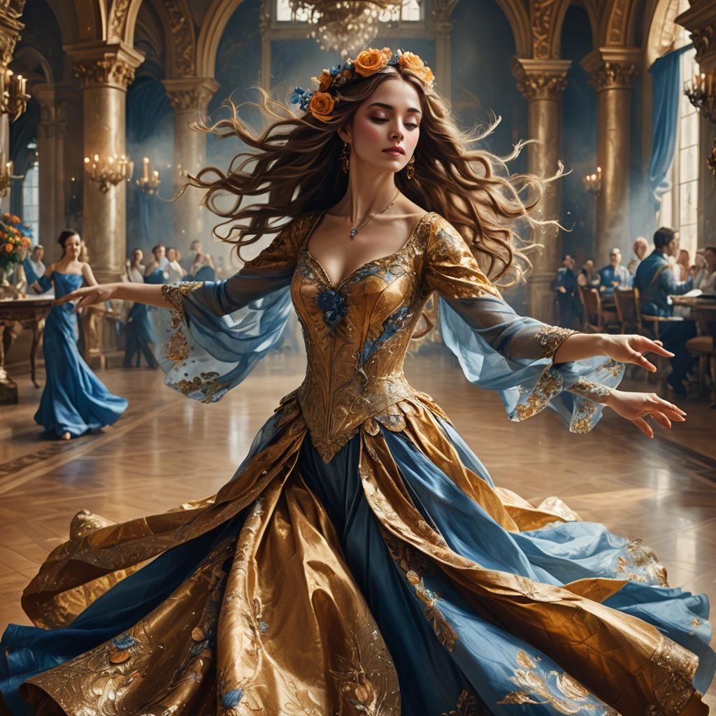 Baroque Woman Dancing in Ballroom Fantasy Art
