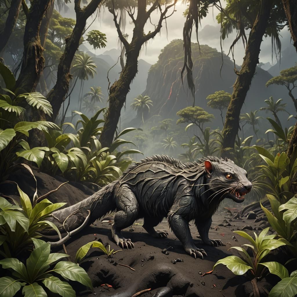 Camouflaged Venomous Mammal in Volcanic Environment