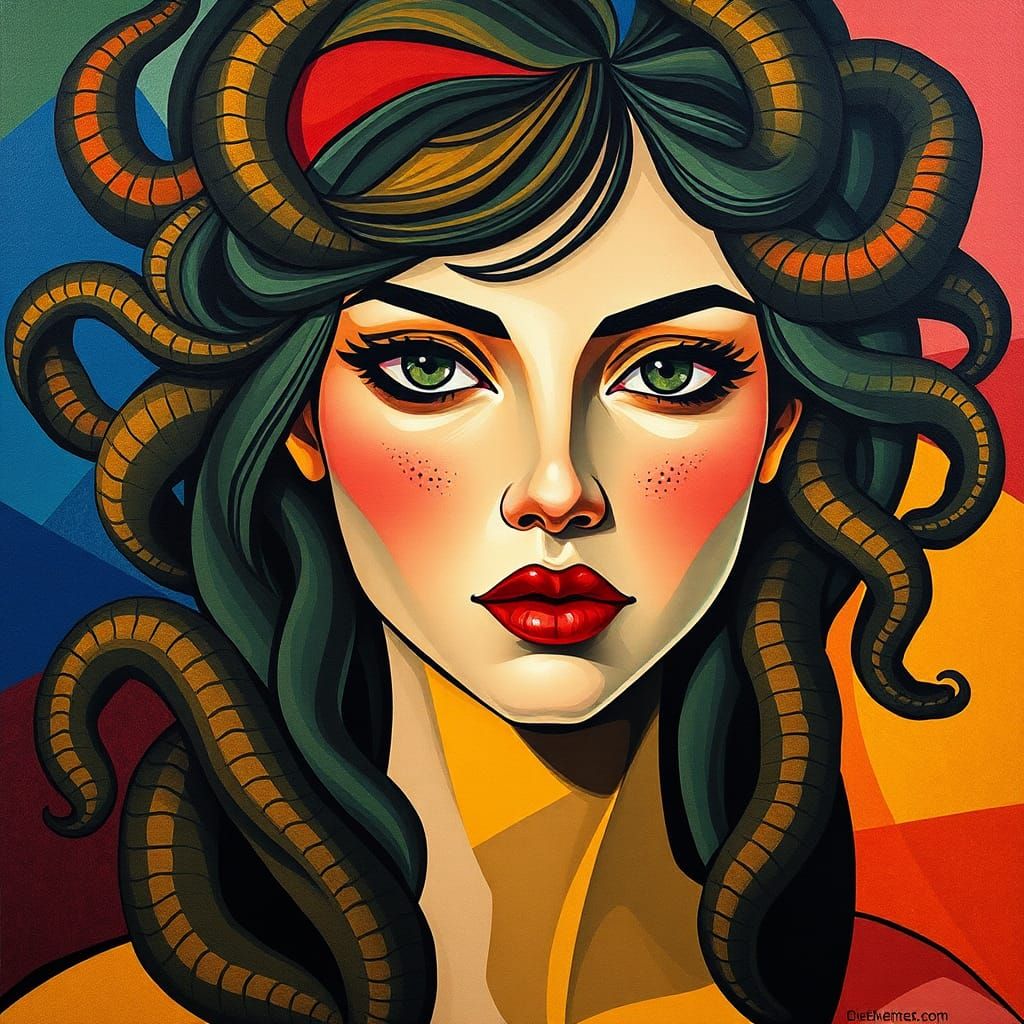 Cubist Young Woman with Enigmatic Gaze