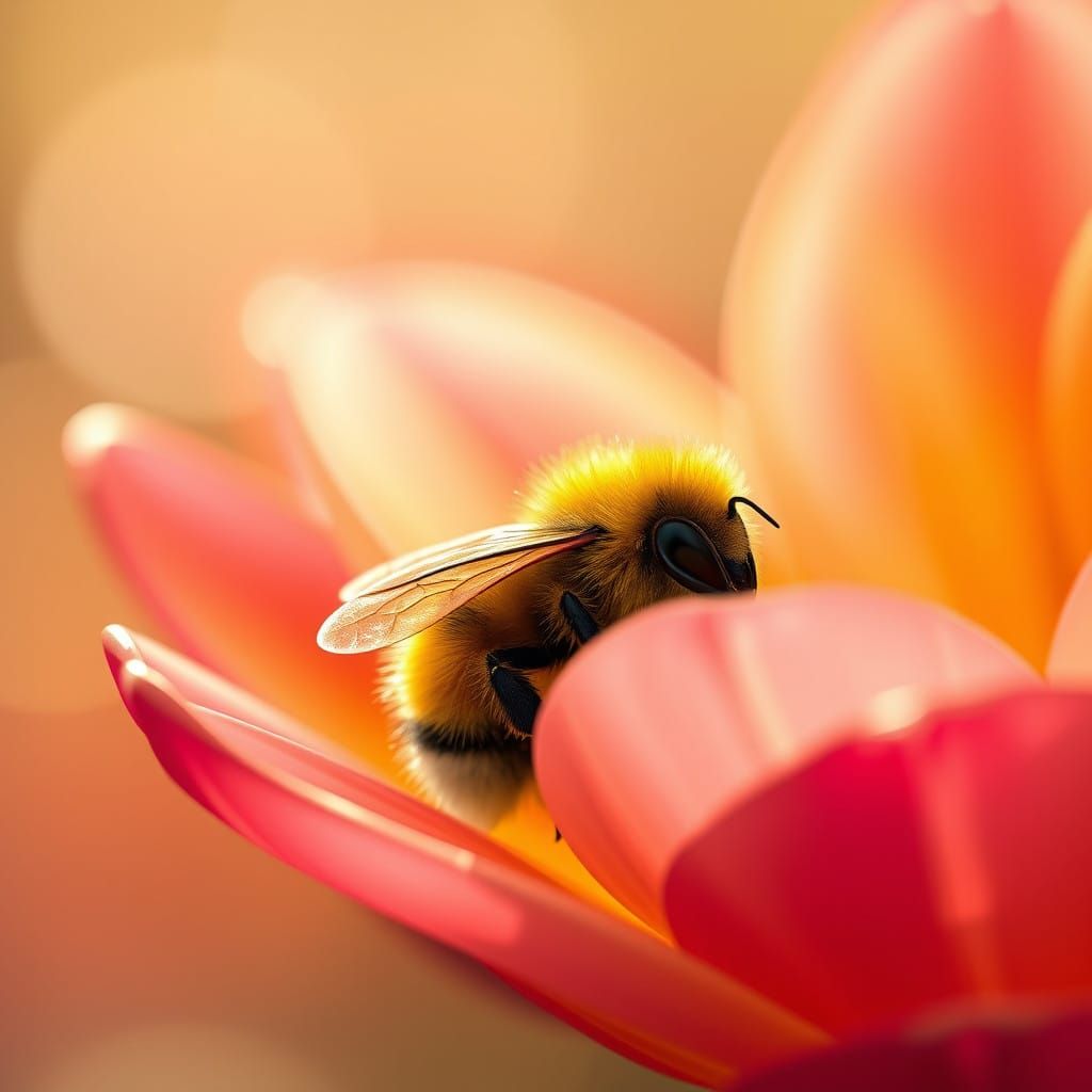 Bumble Bee Emerges from Vibrant Flower