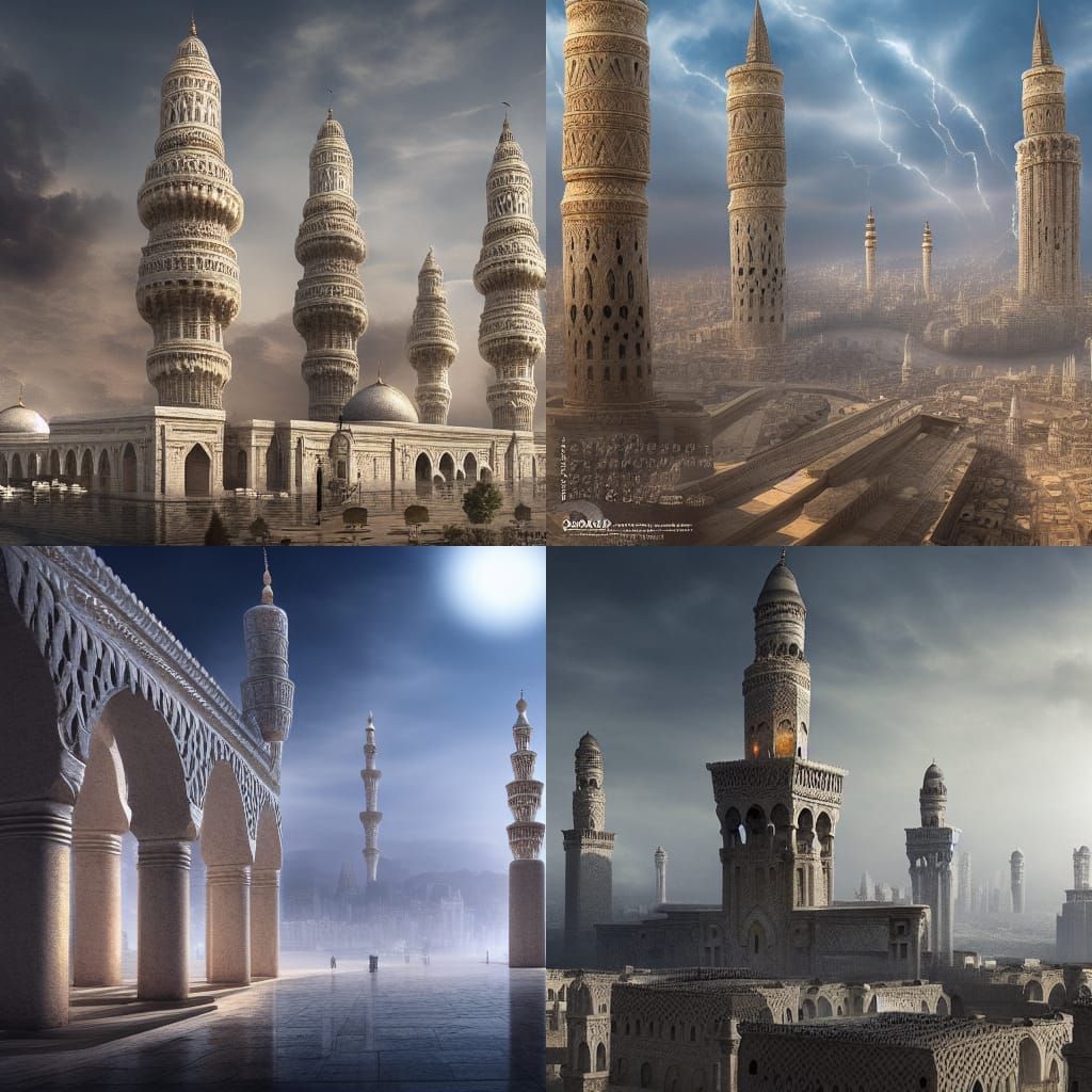 Dramatic Arabic City with White Stone Towers