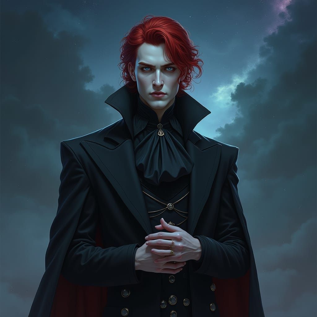 Ethereal Vampire Prince in Luxurious Dark Attire