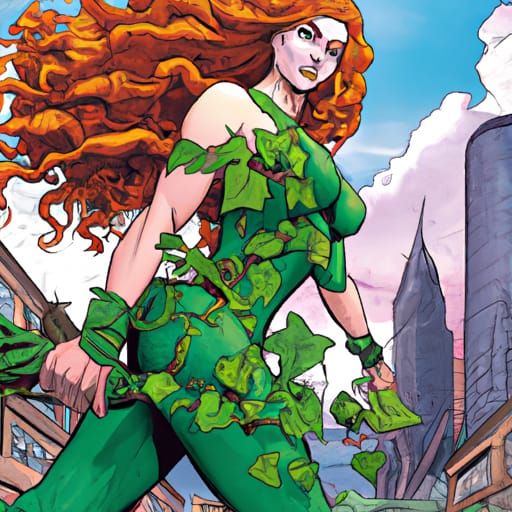 Giant Poison Ivy Rampage in Comic Book Style