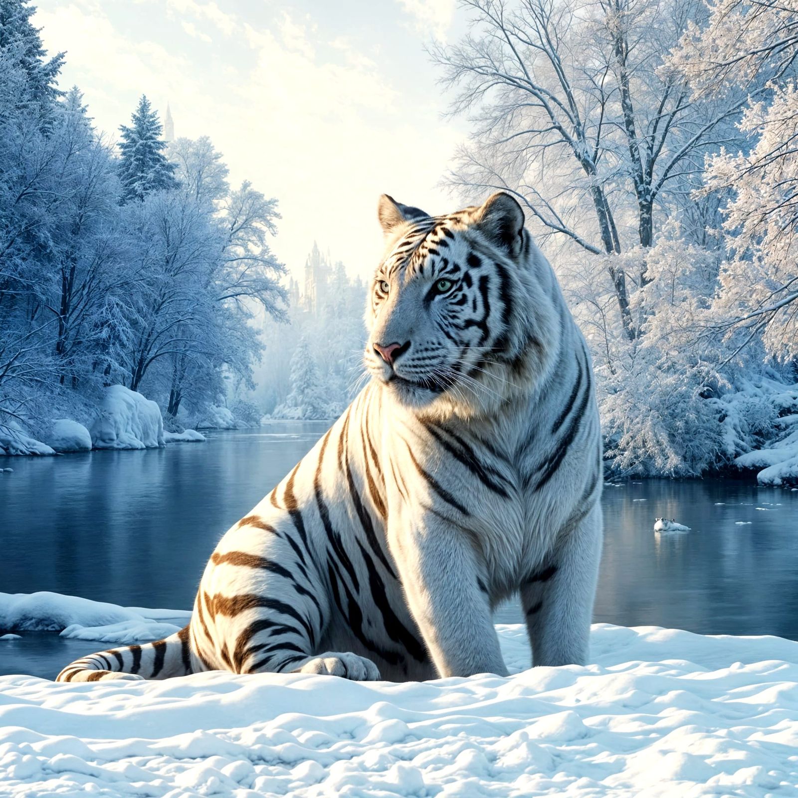 White Tiger in Winter Landscape: Digital Painting