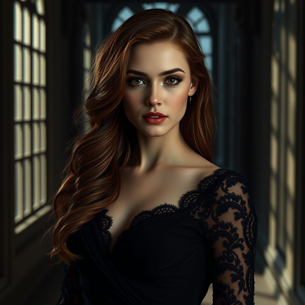 Hyper-Realistic Woman in Luxurious Evening Gown