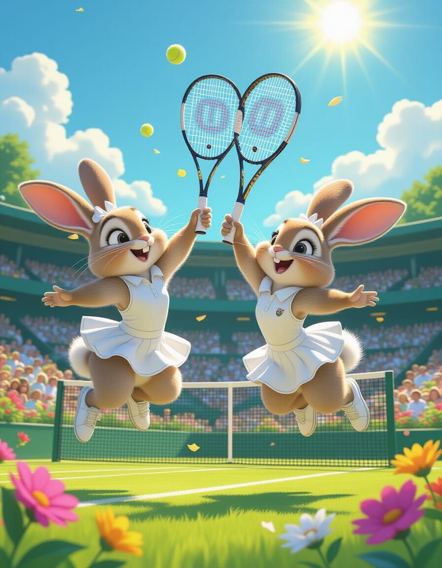 Rabbits Play Tennis at Wimbledon: Pixar Style