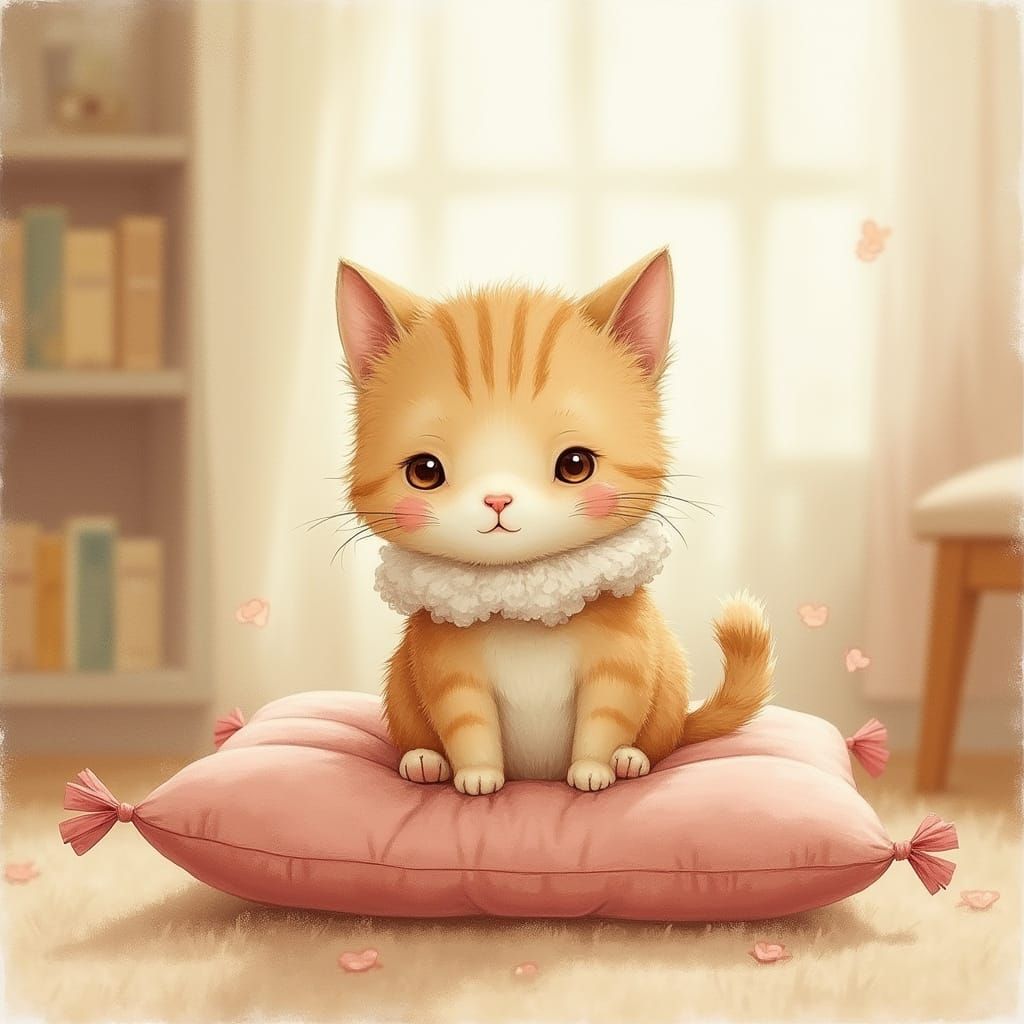 Whimsical Feline Portrait in Watercolor Style