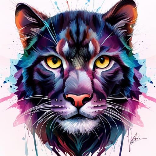 Cute Panther Portrait in Hyperreal Pastel Colors