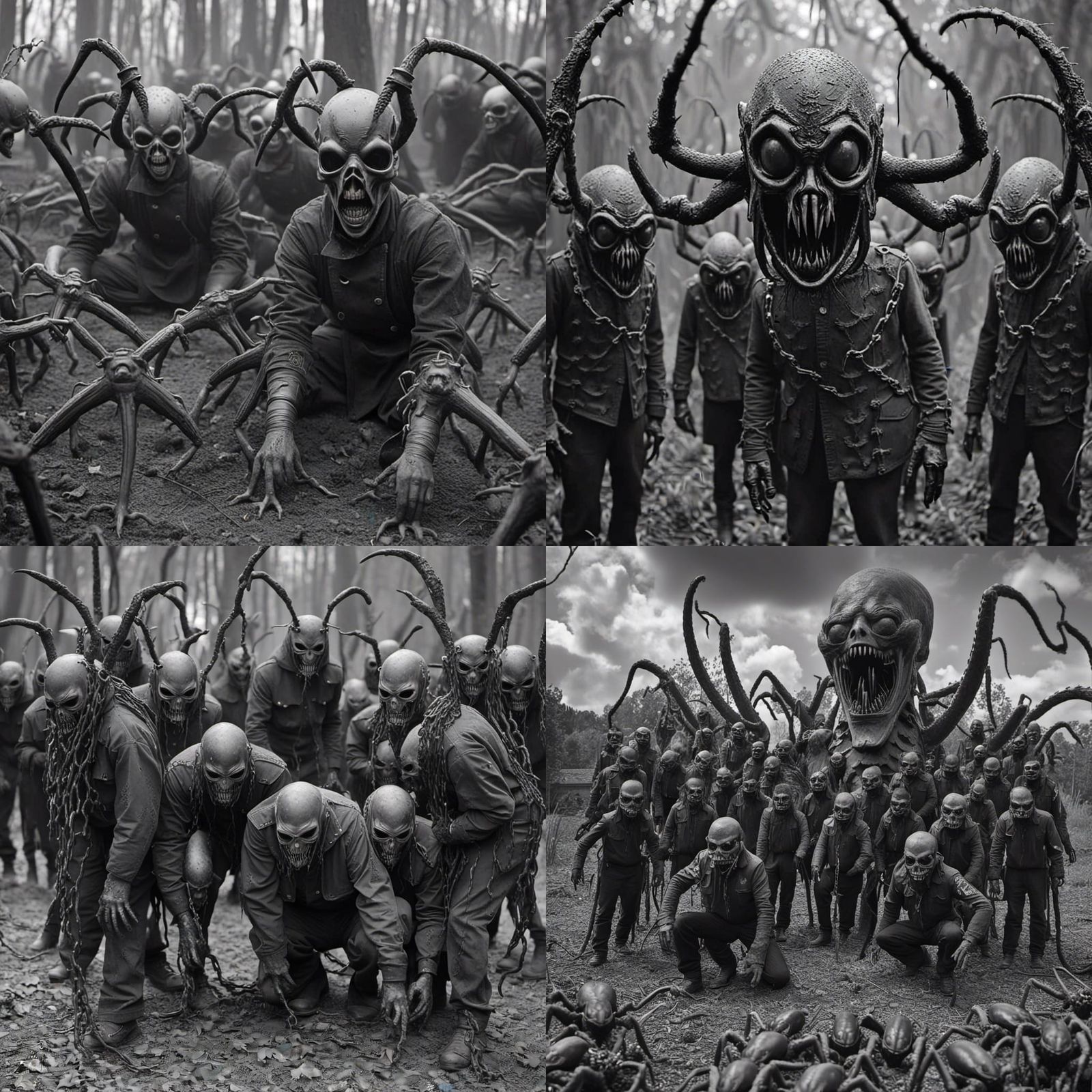 Monochrome Giant Ants in Horror Movie Style