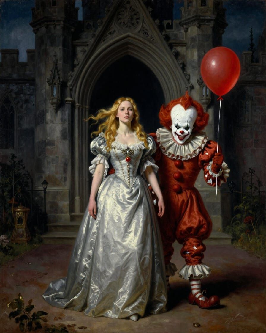 Victorian Woman and Pennywise at Gothic Castle