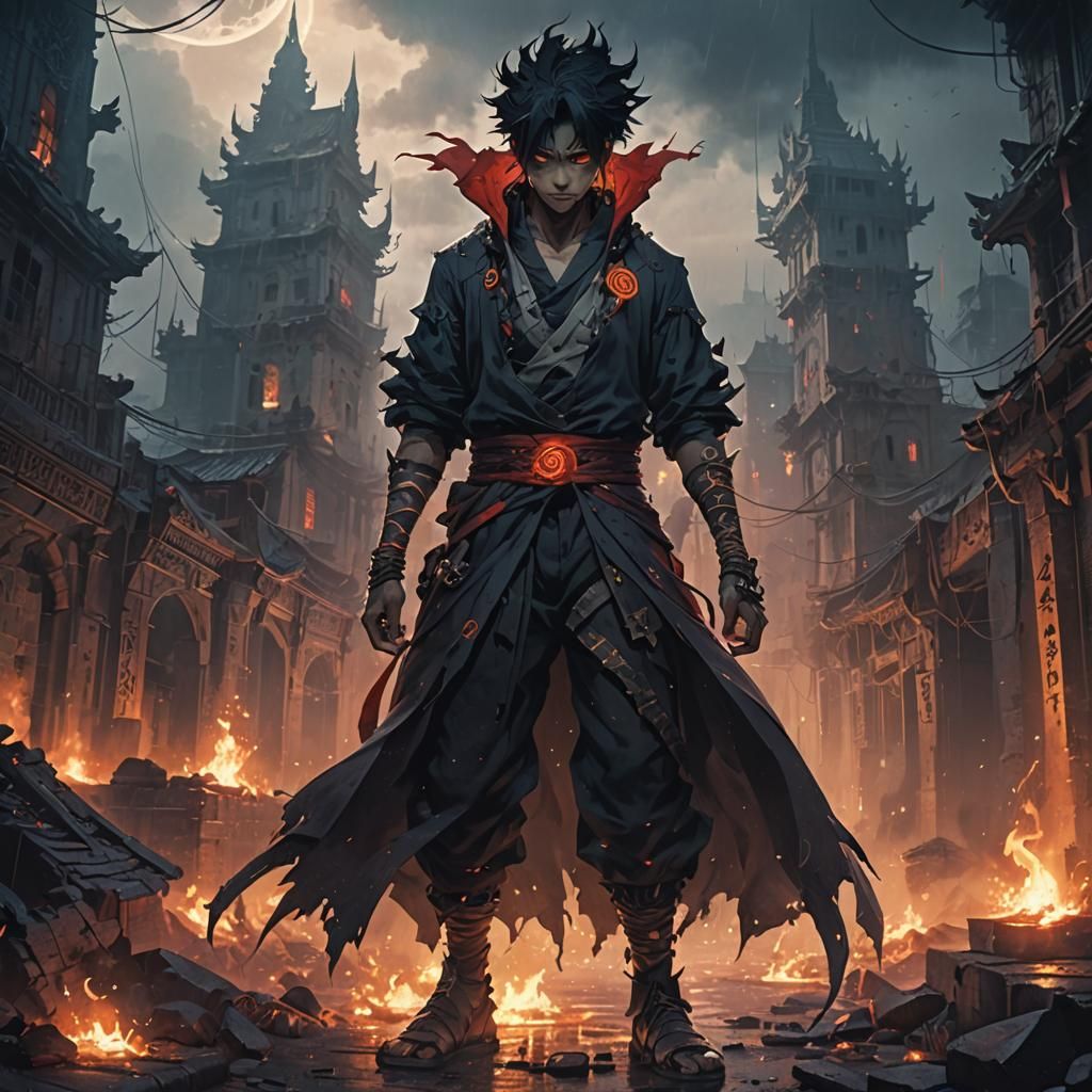 Dabi in Ruined Cityscape: Dark Fantasy Concept Art