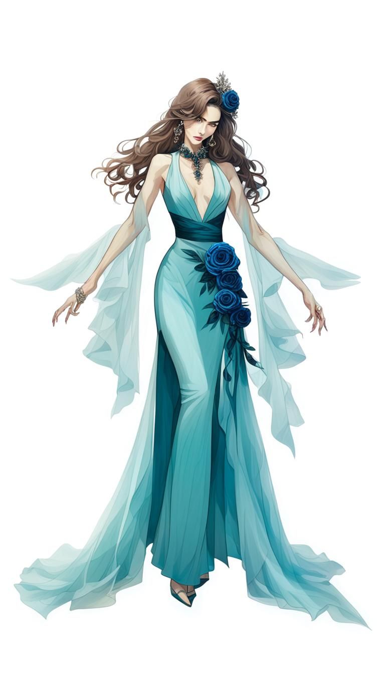 Rose Gown with Plunging Neckline: AI Fashion