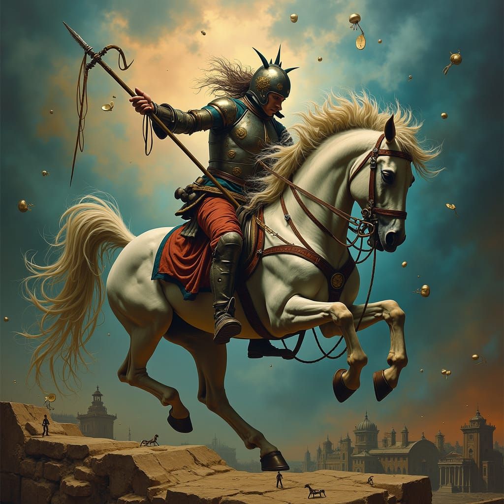 Surreal Renaissance Warrior in Dreamscape, Dali Style