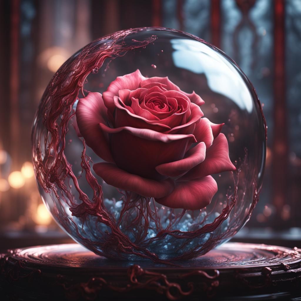 Rose in Glass Sphere: Detailed Matte Painting
