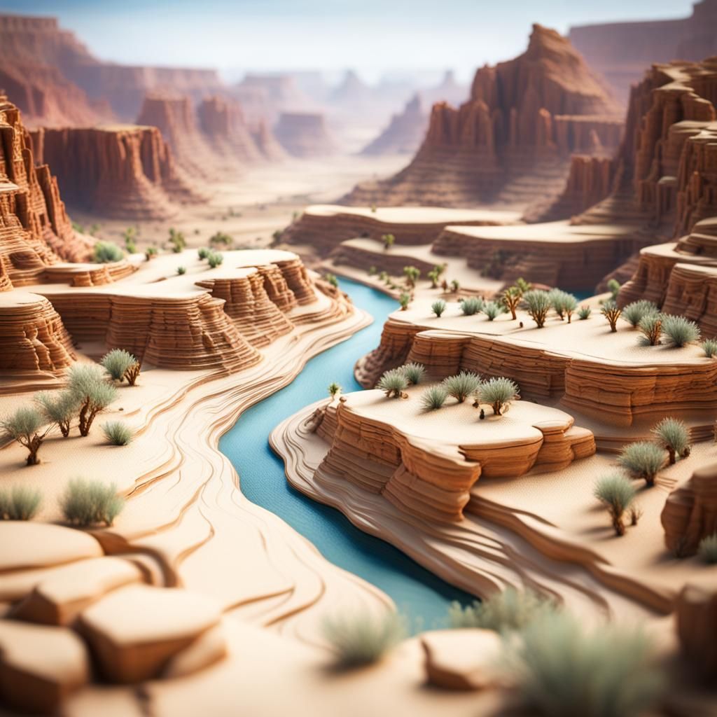 miniature diorama beautiful canyon in the desert, desert canyon background, divine proportion, concept art behance, hd, ...
