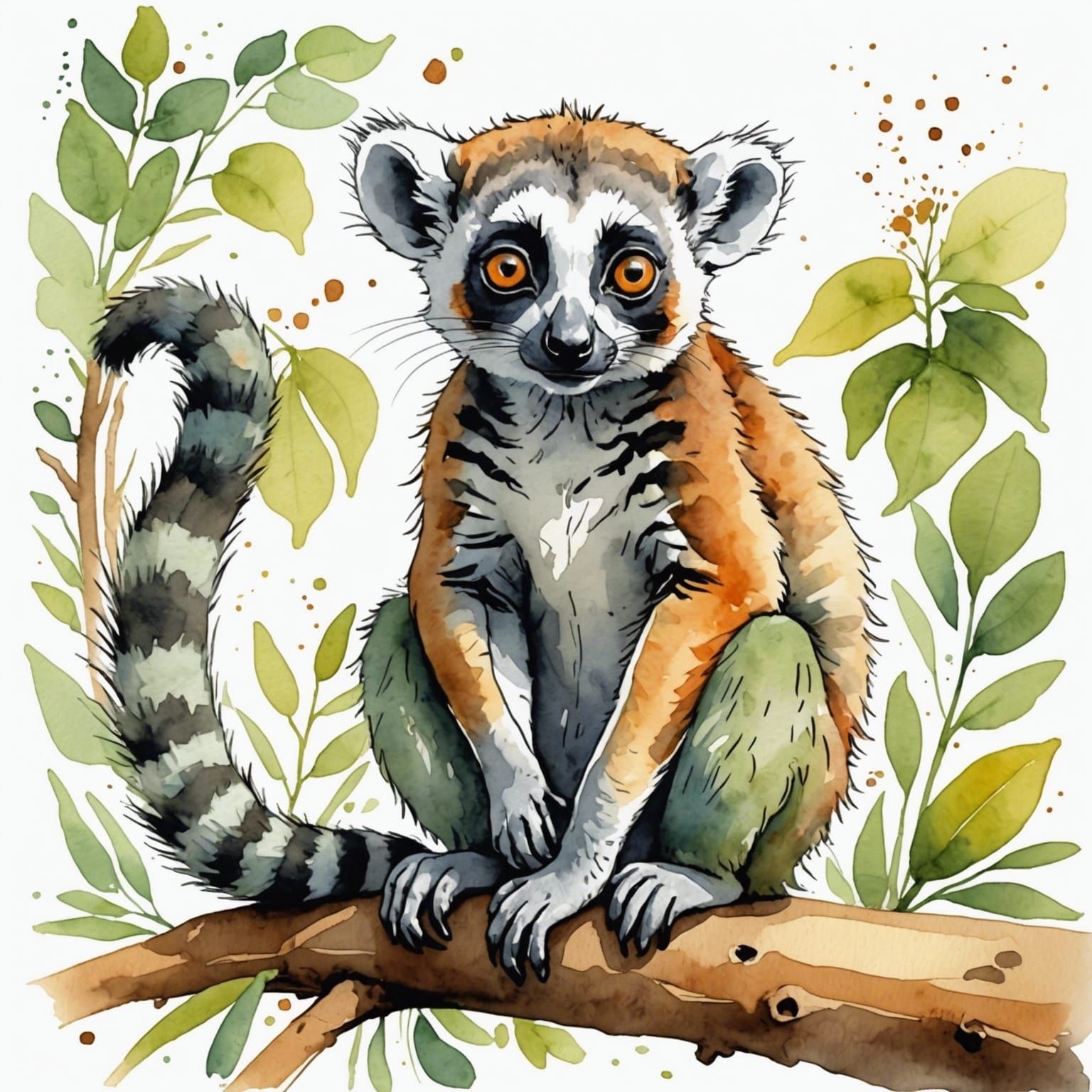 Cute Lemur Watercolor Illustration