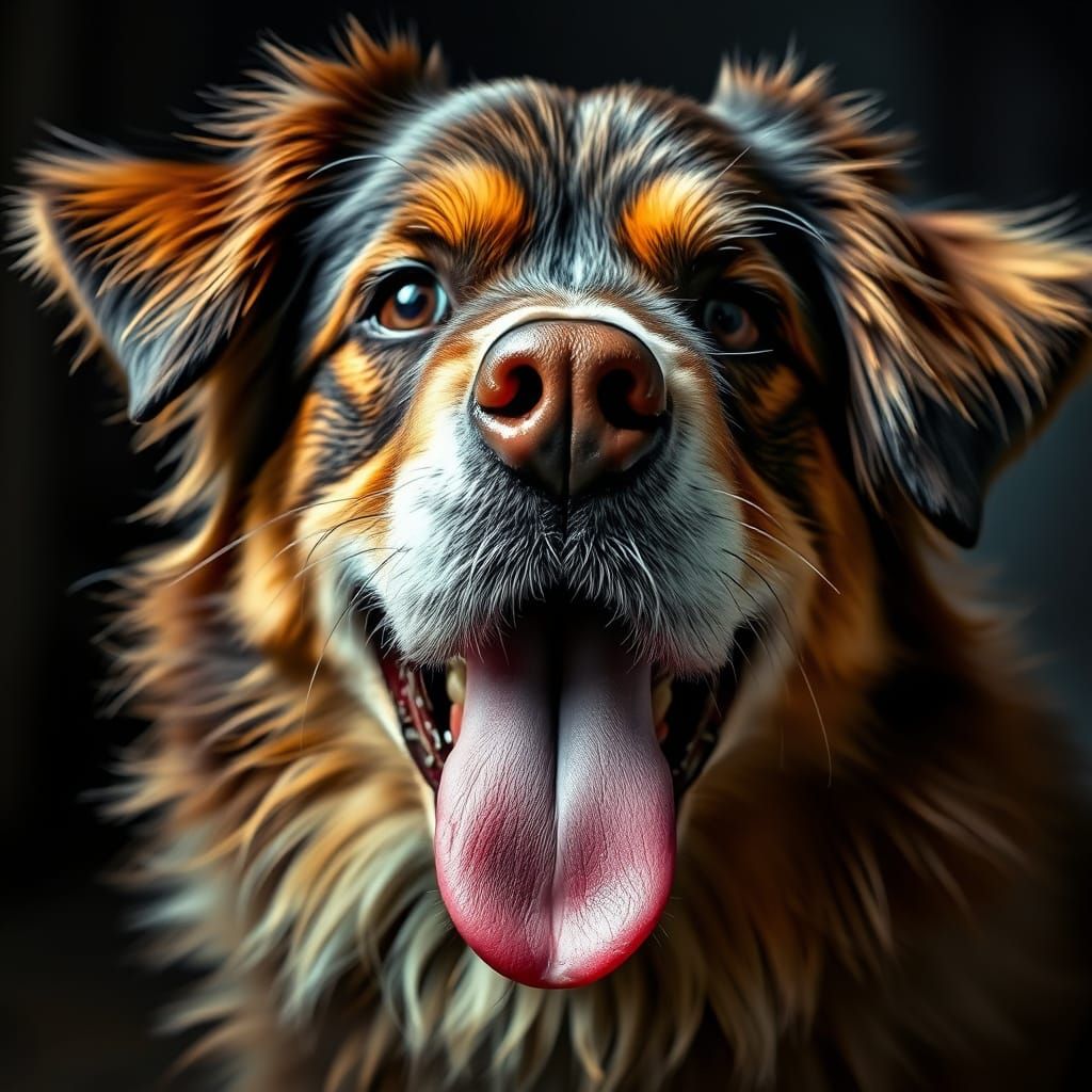 Hyperrealistic Dog Portrait with Tongue Out