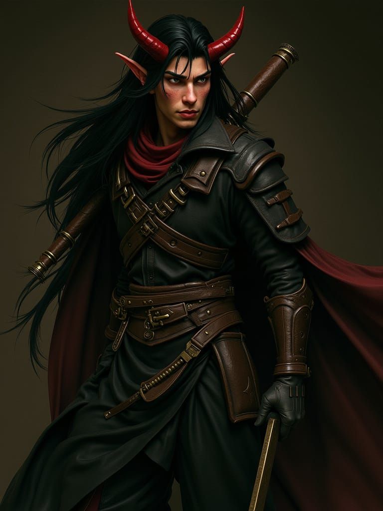 Tiefling Rogue with Blunderbuss in Anime Art Style