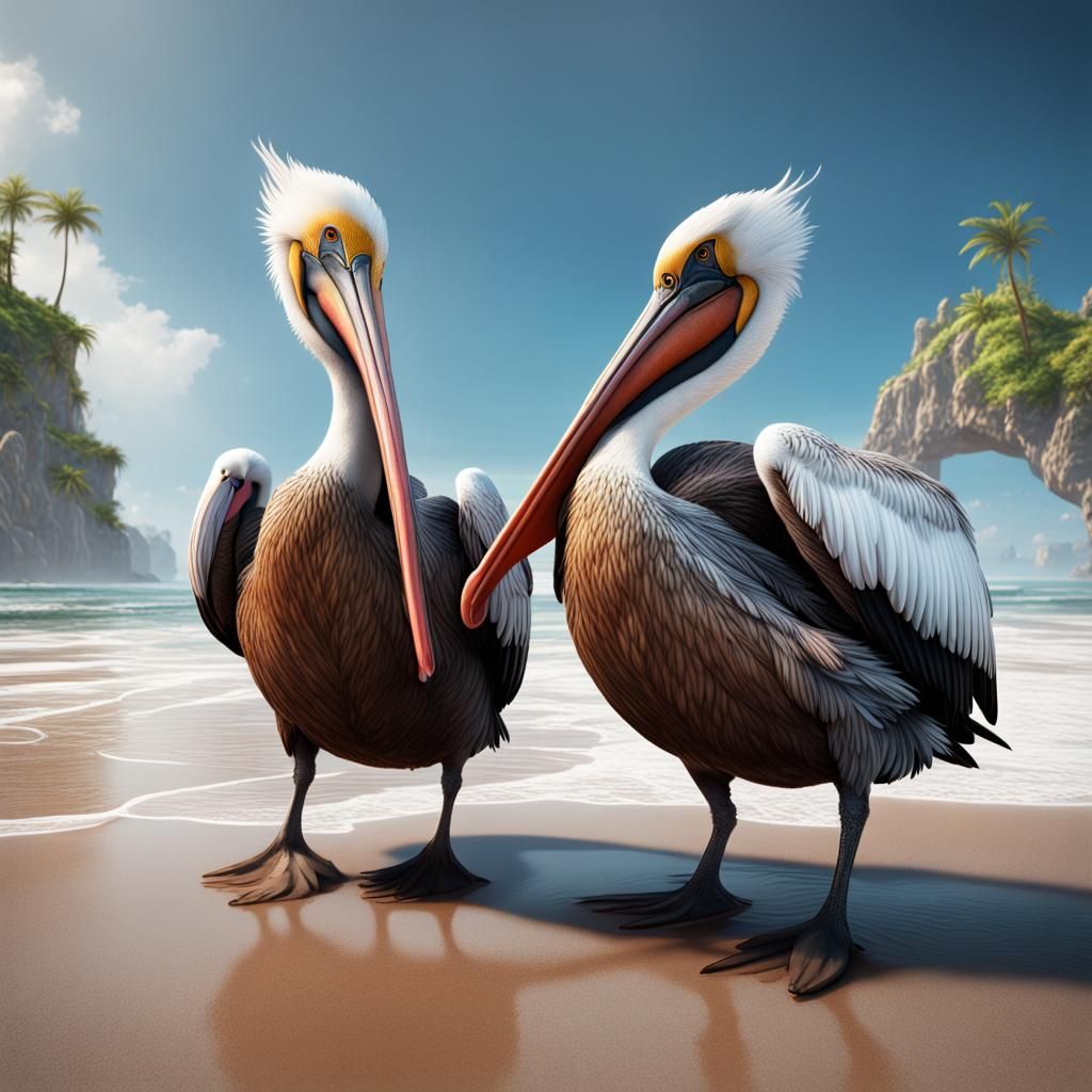 Pelicans Playing Ball: Detailed Matte Painting