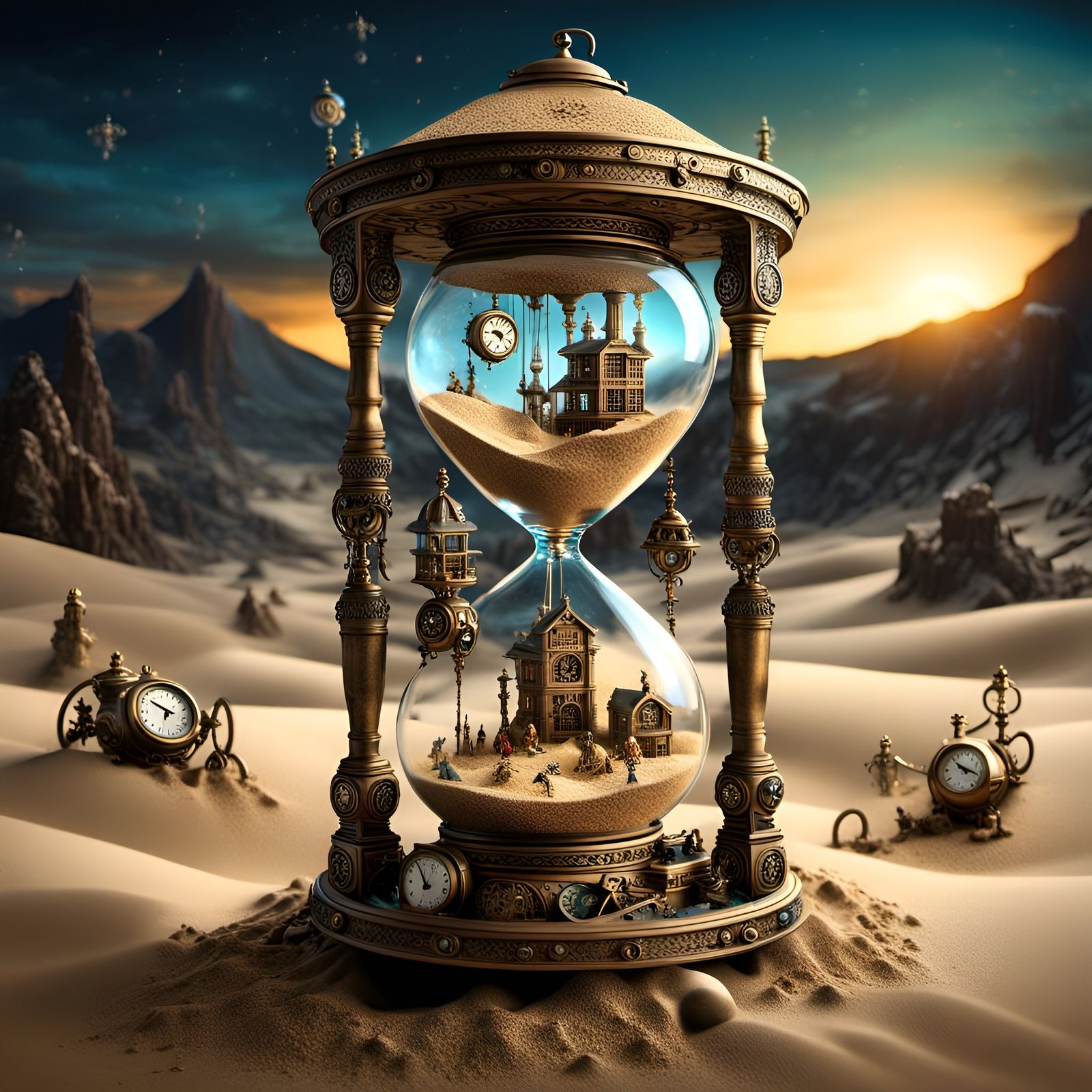 Sun setting over the desert of time